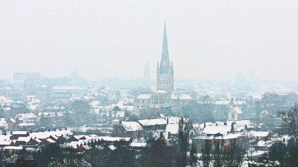 norwich aerial shot in winter